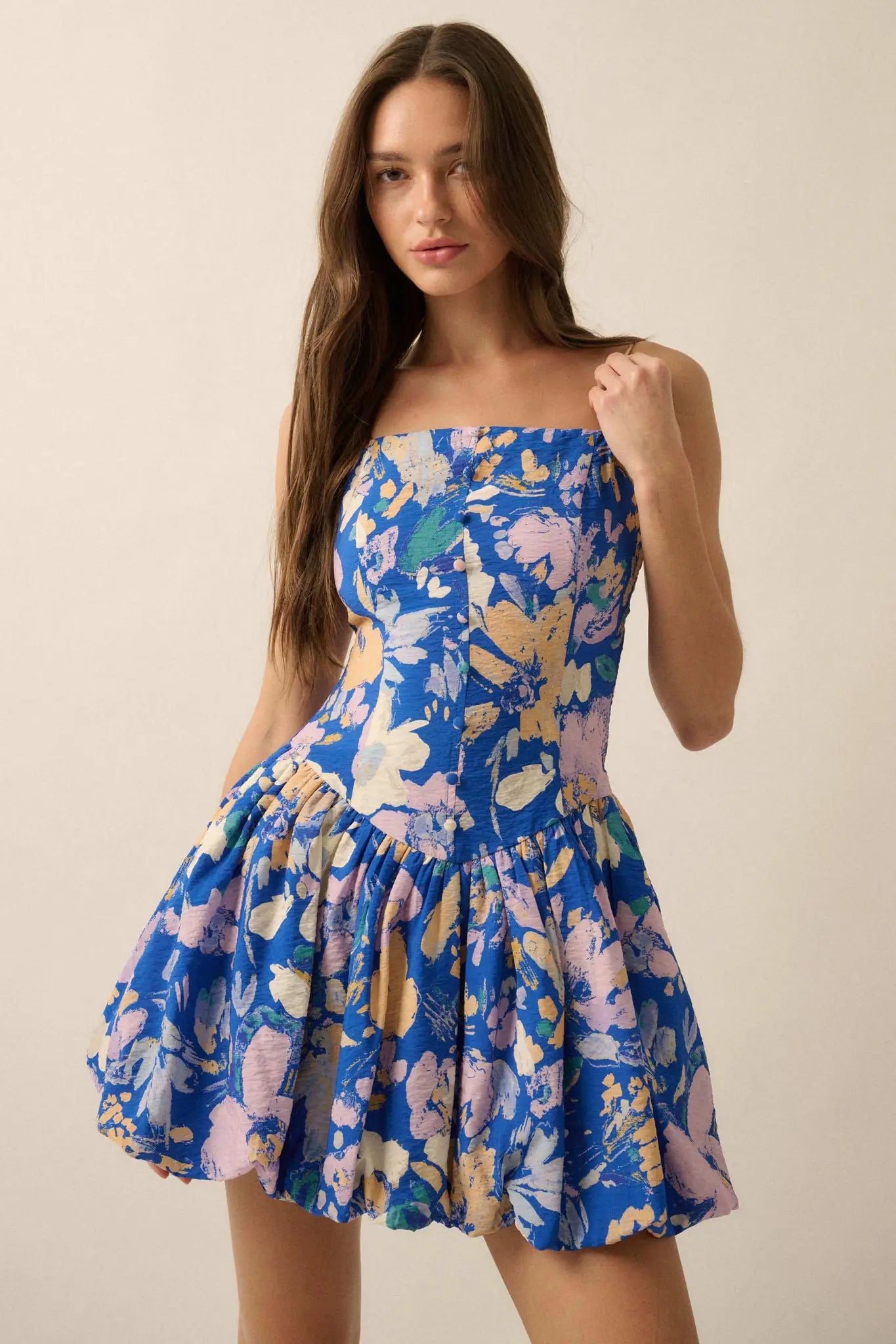 Delicate Dawn Floral Drop-Waist Bubble Mini Dress