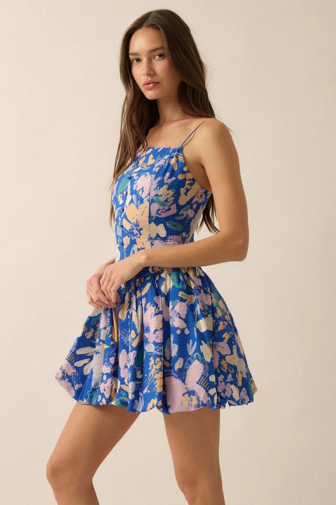 Delicate Dawn Floral Drop-Waist Bubble Mini Dress
