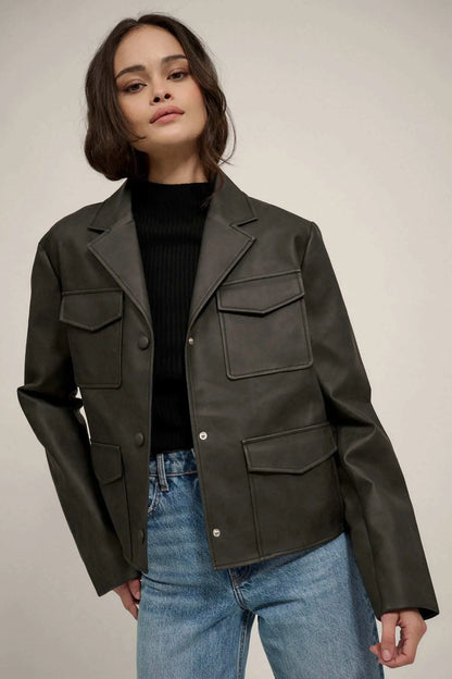 Put in the Work Vegan Leather Utility Jacket