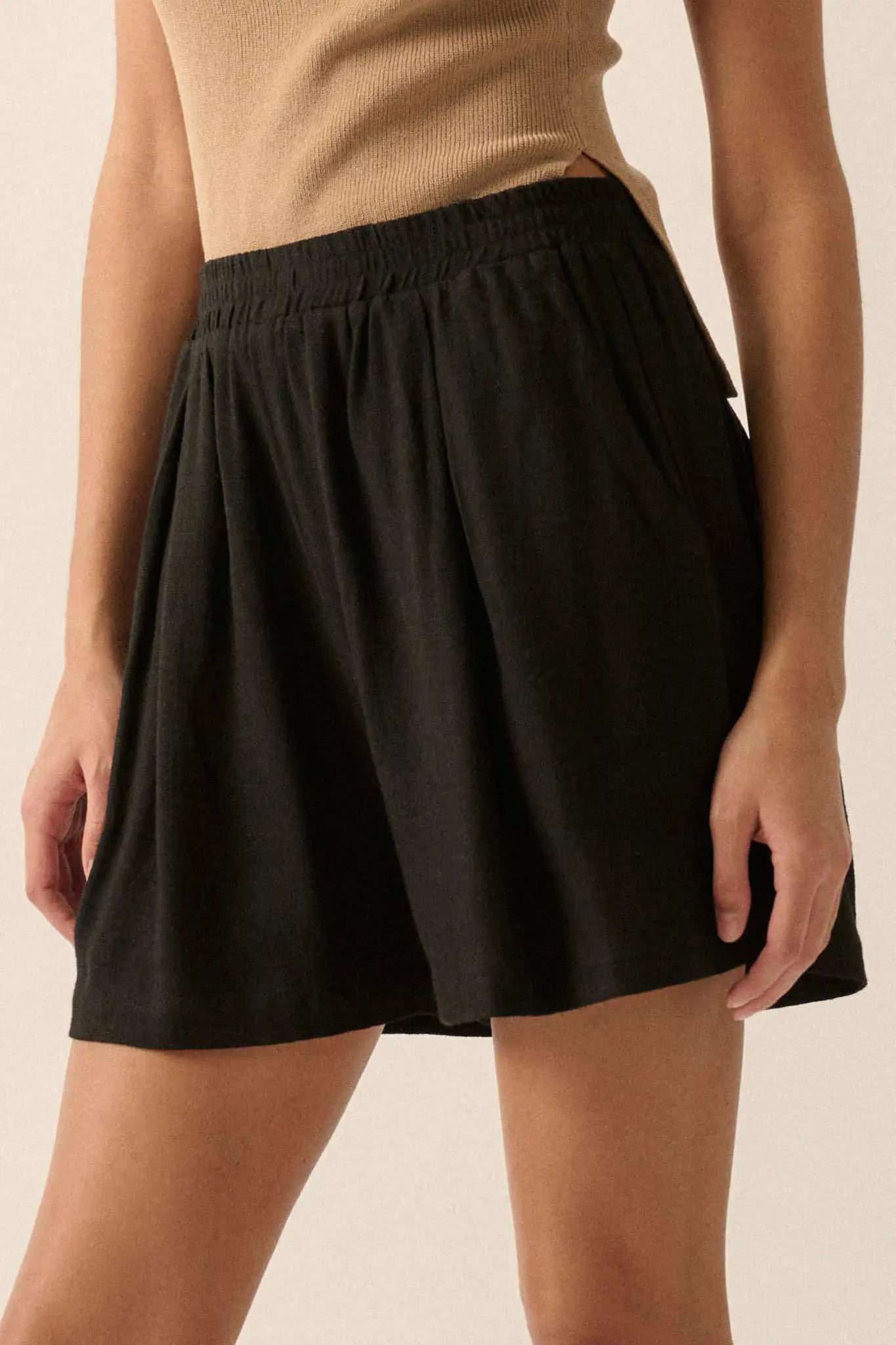 Natural Order Linen-Blend Pleated Wide-Leg Shorts