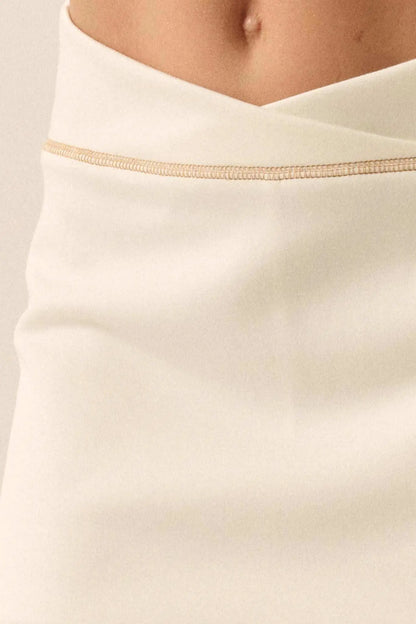 Premium Scuba Contrast-Stitch Crossover Mini Skort
