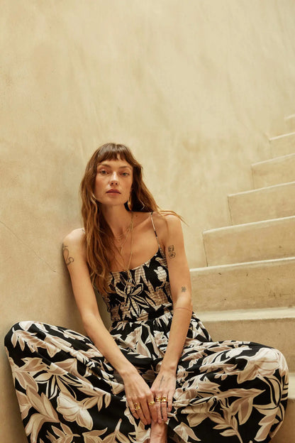 Private Island Tropical Smocked Wide-Leg Jumpsuit