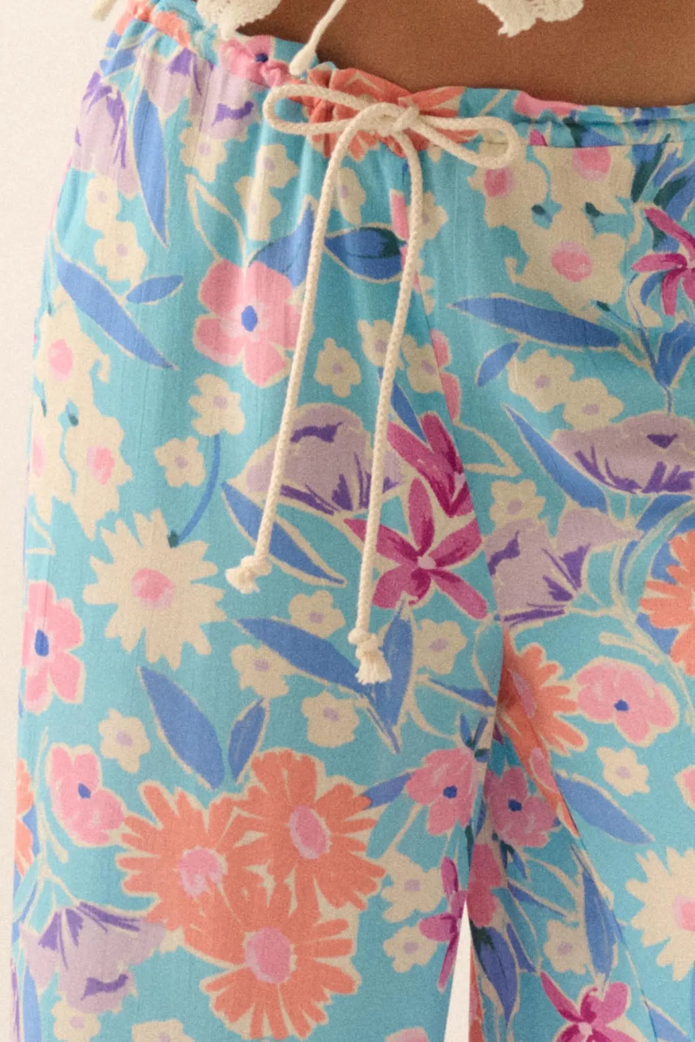 Let It Grow Floral Crepe Wide-Leg Drawstring Pants
