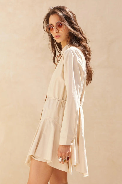 Clocked Out Belted Button-Up Skirted Shirt Romper