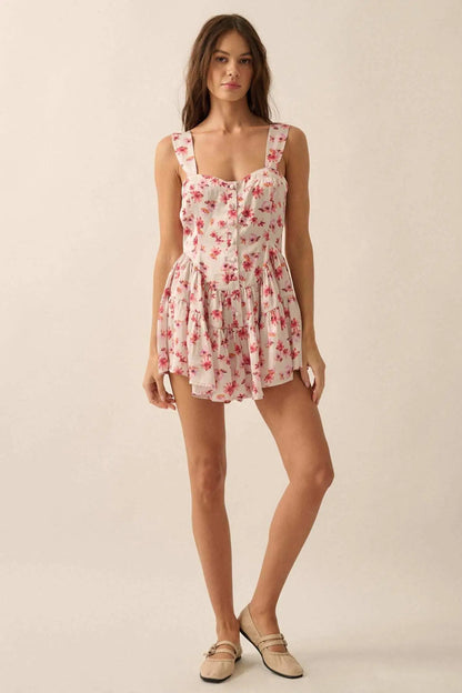 Flirty Flowers Floral Satin Fit-and-Flare Romper