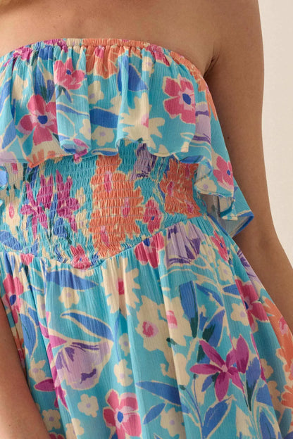 Good to Grow Floral Crepe Strapless Flounce Romper