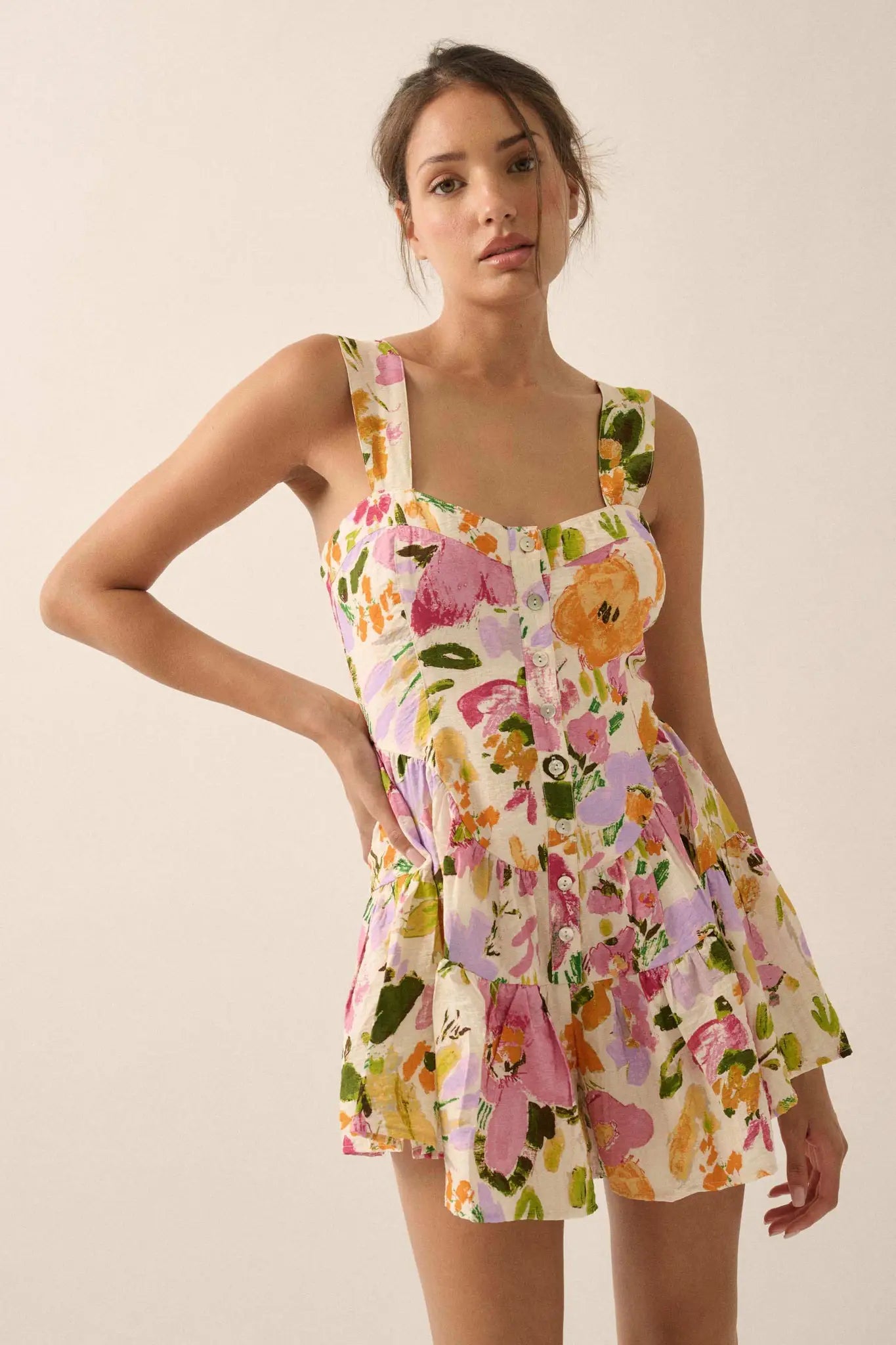 Dawn Blossoms Floral Ruffled Romper Dress