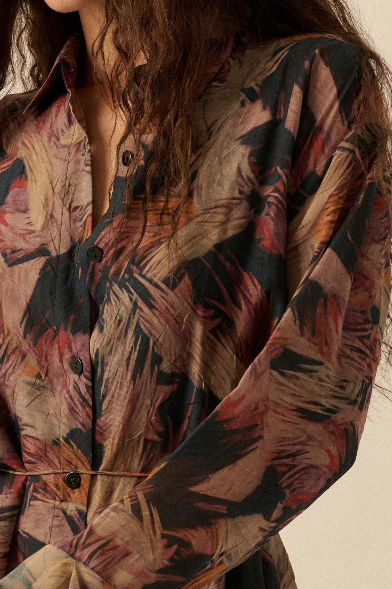 Dare to Imagine Abstract-Print Belted Shirt Romper