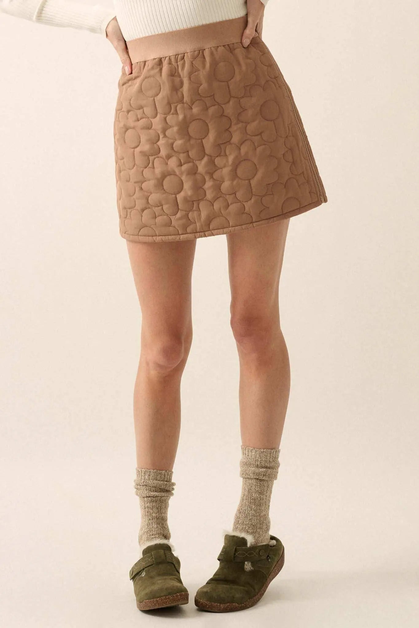 Plush Petals Floral Quilted A-Line Mini Skirt