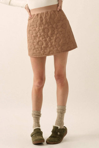 Plush Petals Floral Quilted A-Line Mini Skirt