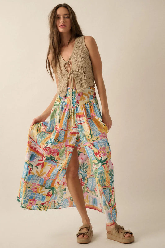 Havana Holiday Tropical Floral Buttoned Maxi Skirt