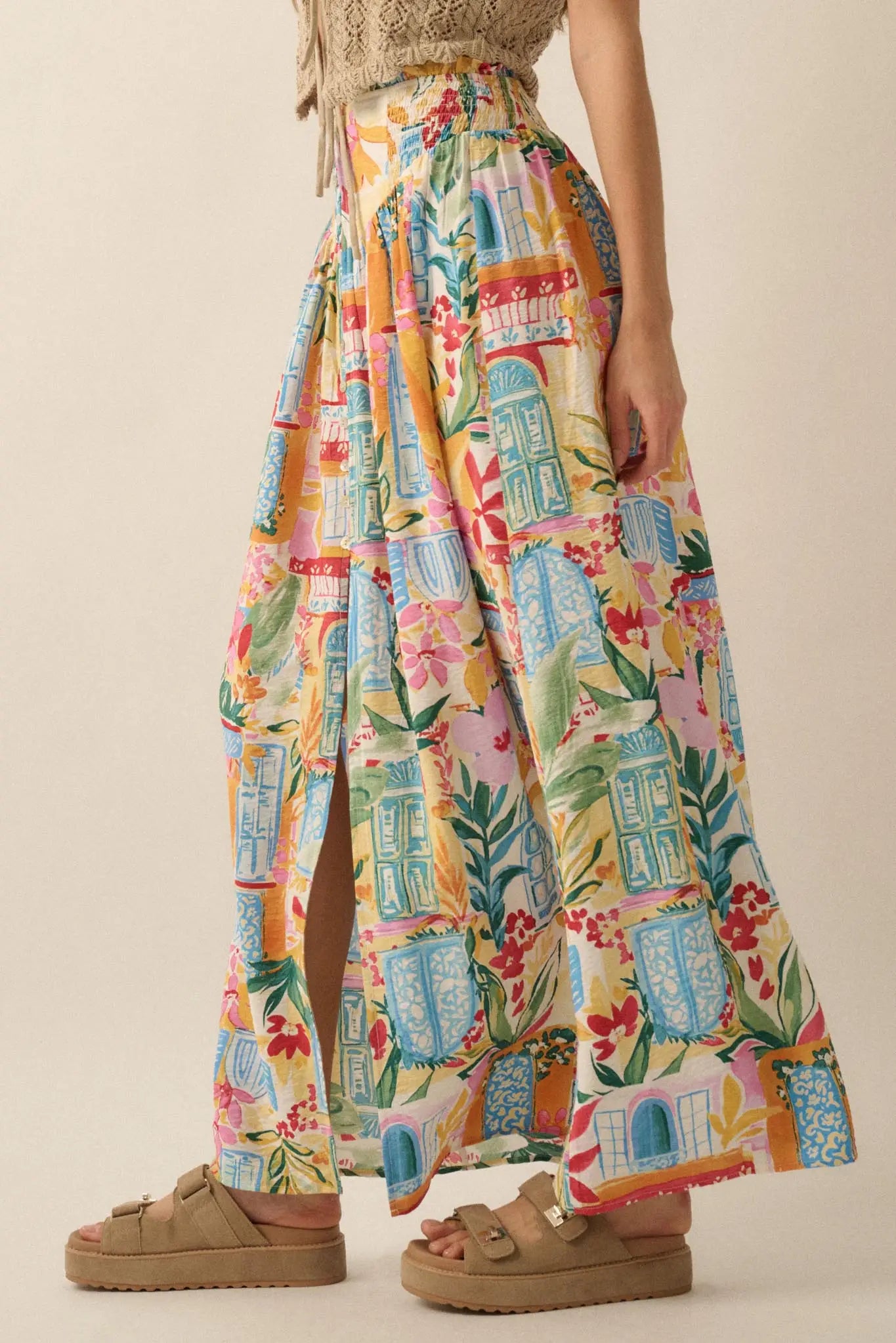 Havana Holiday Tropical Floral Buttoned Maxi Skirt