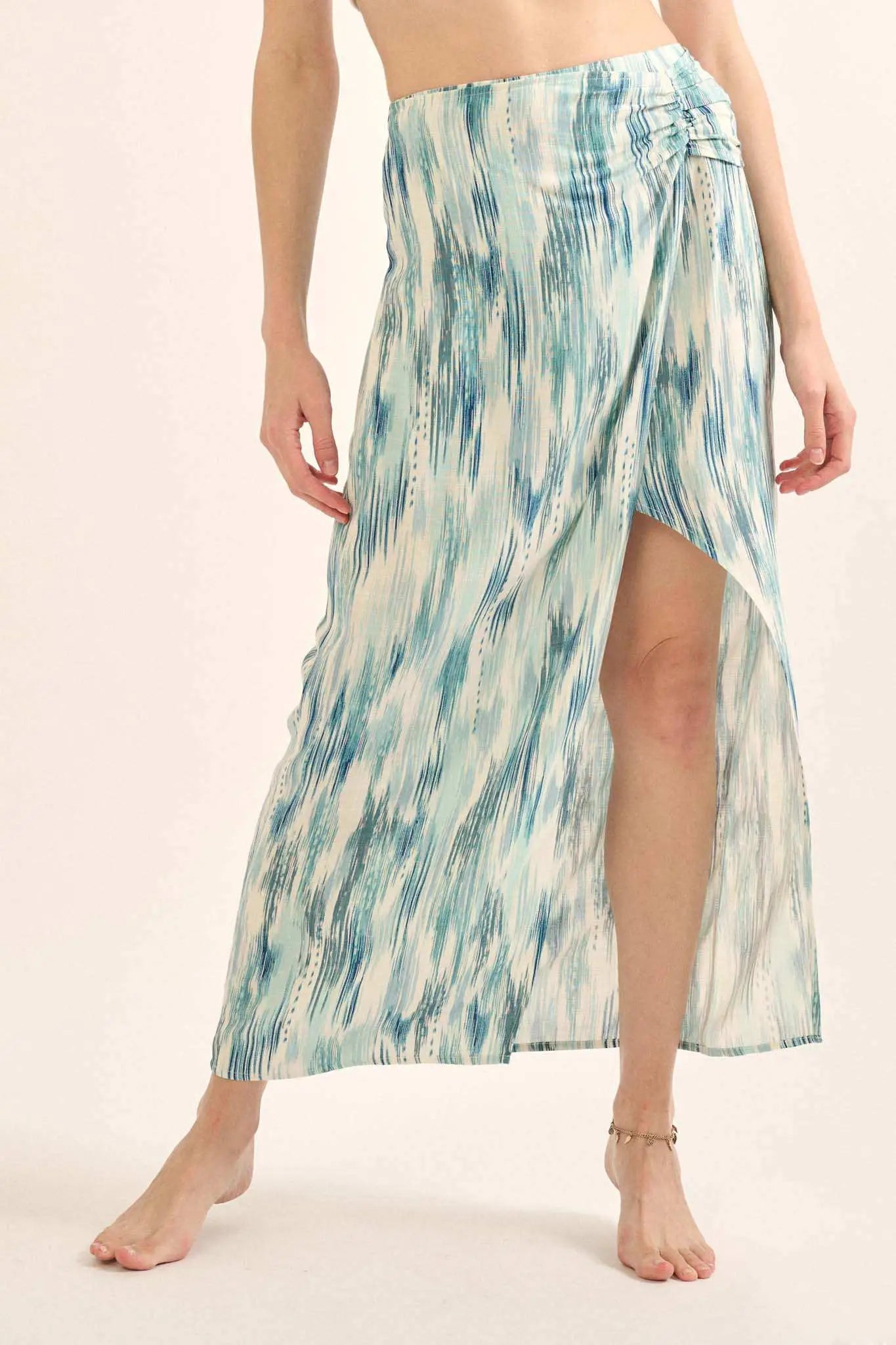 Sea of Love Abstract-Print Wrapped Maxi Skirt