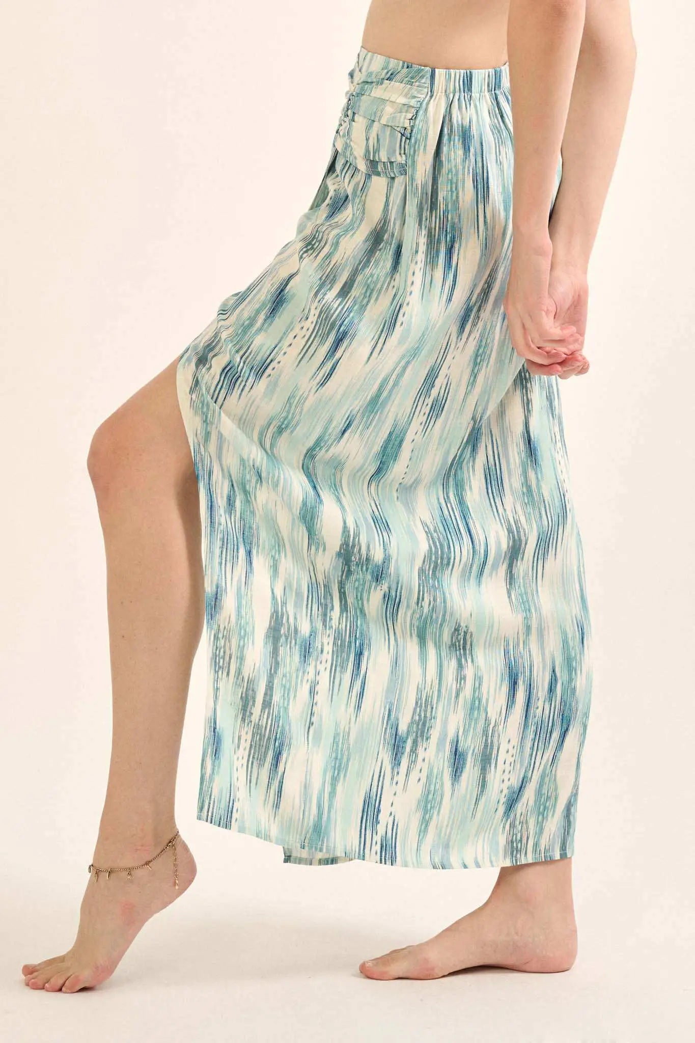Sea of Love Abstract-Print Wrapped Maxi Skirt
