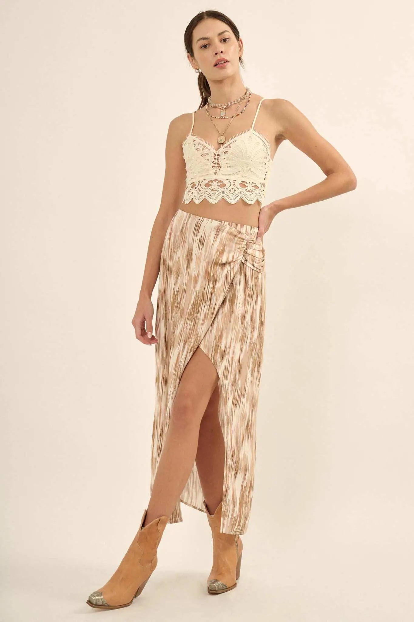 Sea of Love Abstract-Print Wrapped Maxi Skirt