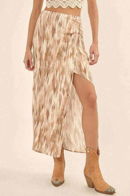 Sea of Love Abstract-Print Wrapped Maxi Skirt