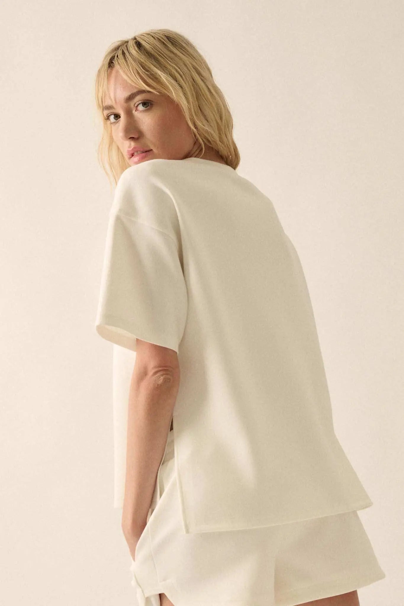Premium Scuba Loose-Fit High-Low Boxy Tee