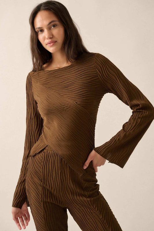 So It Flows Wavy Ribbed-Knit Asymmetrical Top