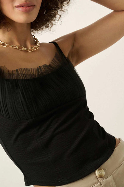 Gracefully Glam Pleated Tulle Ruffle Cami Top
