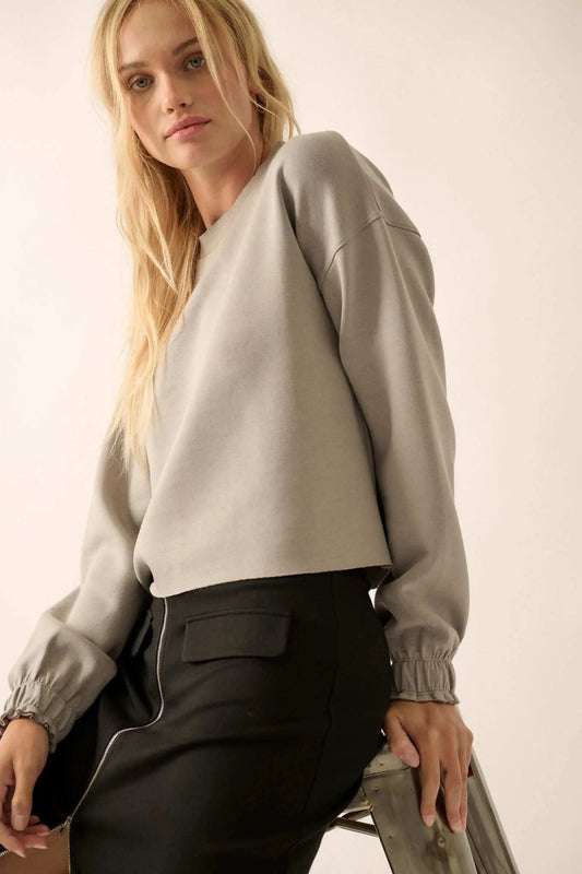 Premium Scuba Ruffle-Cuff Pullover Top