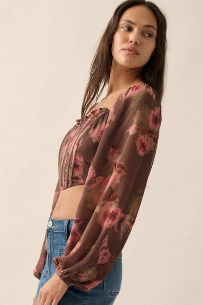 Love Is a Rose Floral Chiffon Cropped Corset Top
