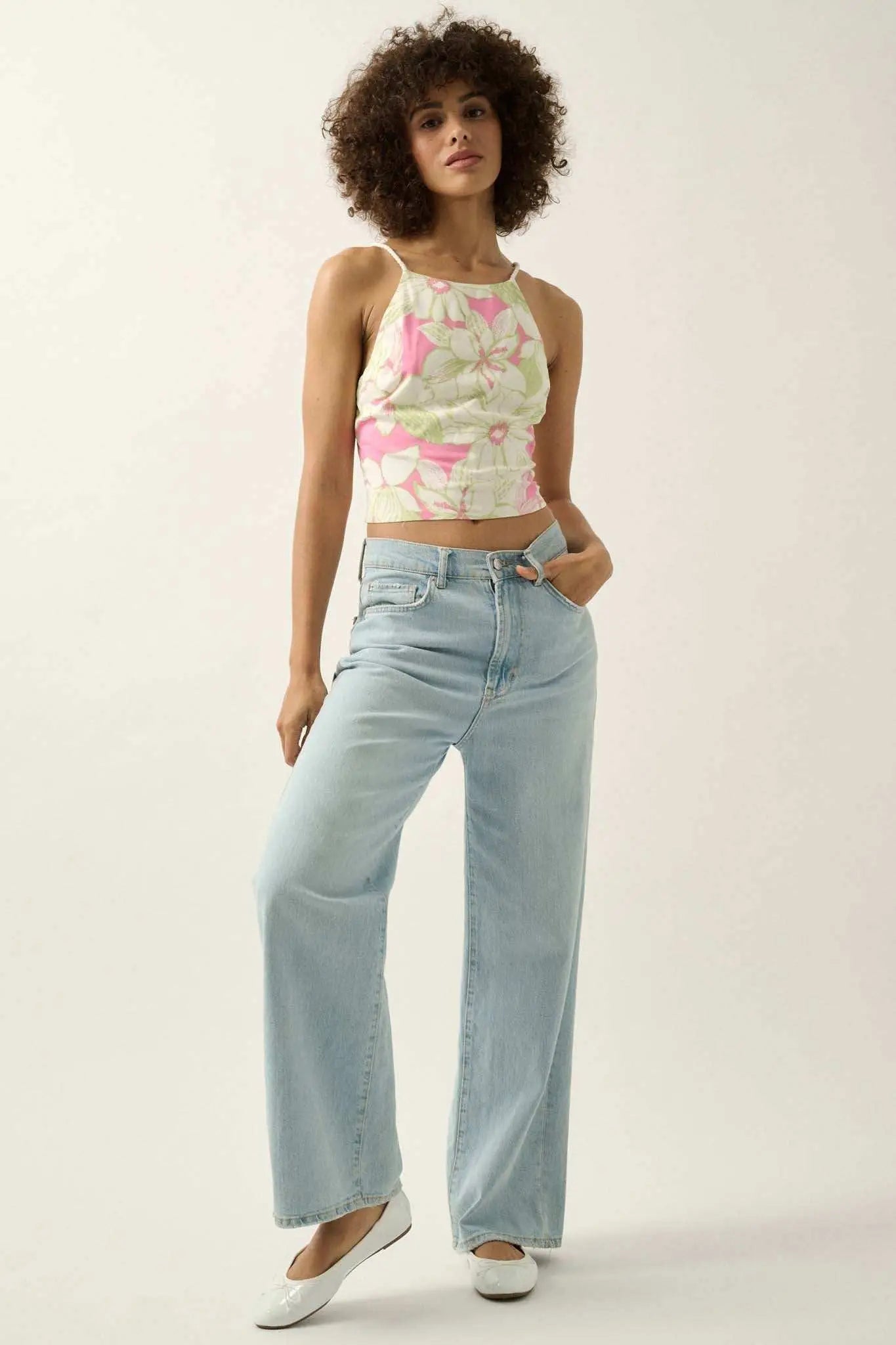 Honolulu Hideaway Floral Lace-Up Back Halter Top