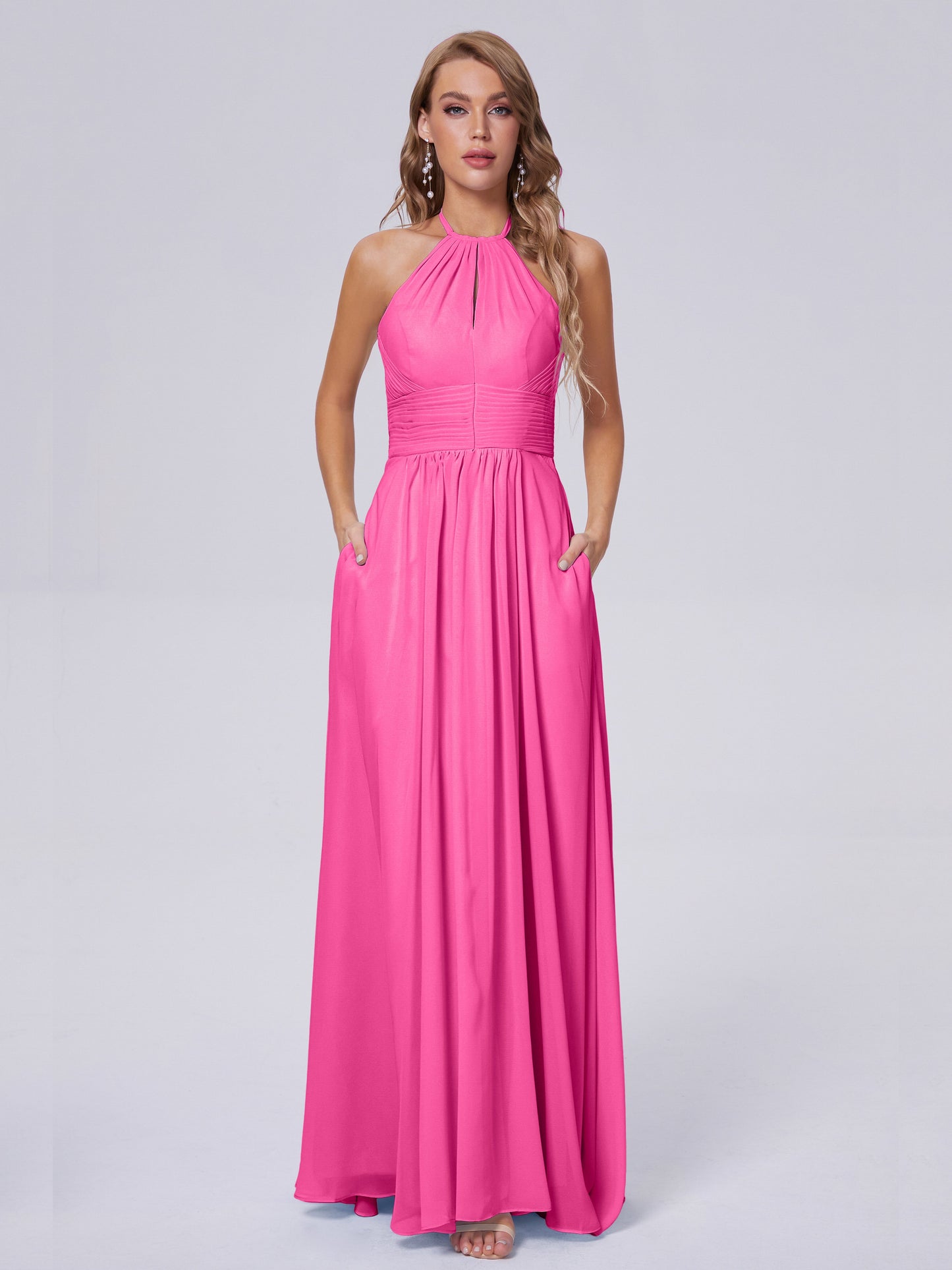 Adaline Simple Halter Chiffon Long Bridesmaid Dresses