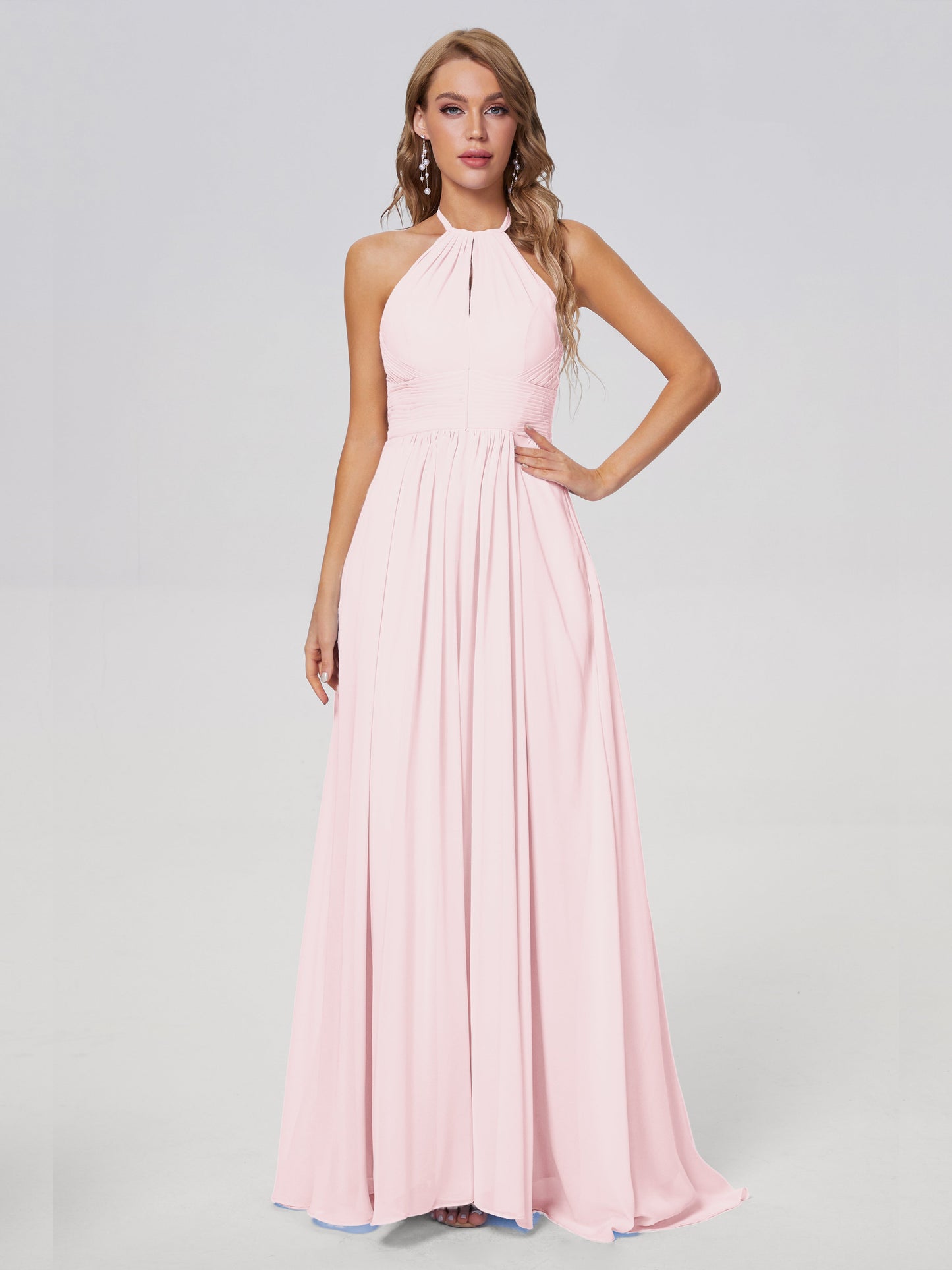Adaline Simple Halter Chiffon Long Bridesmaid Dresses
