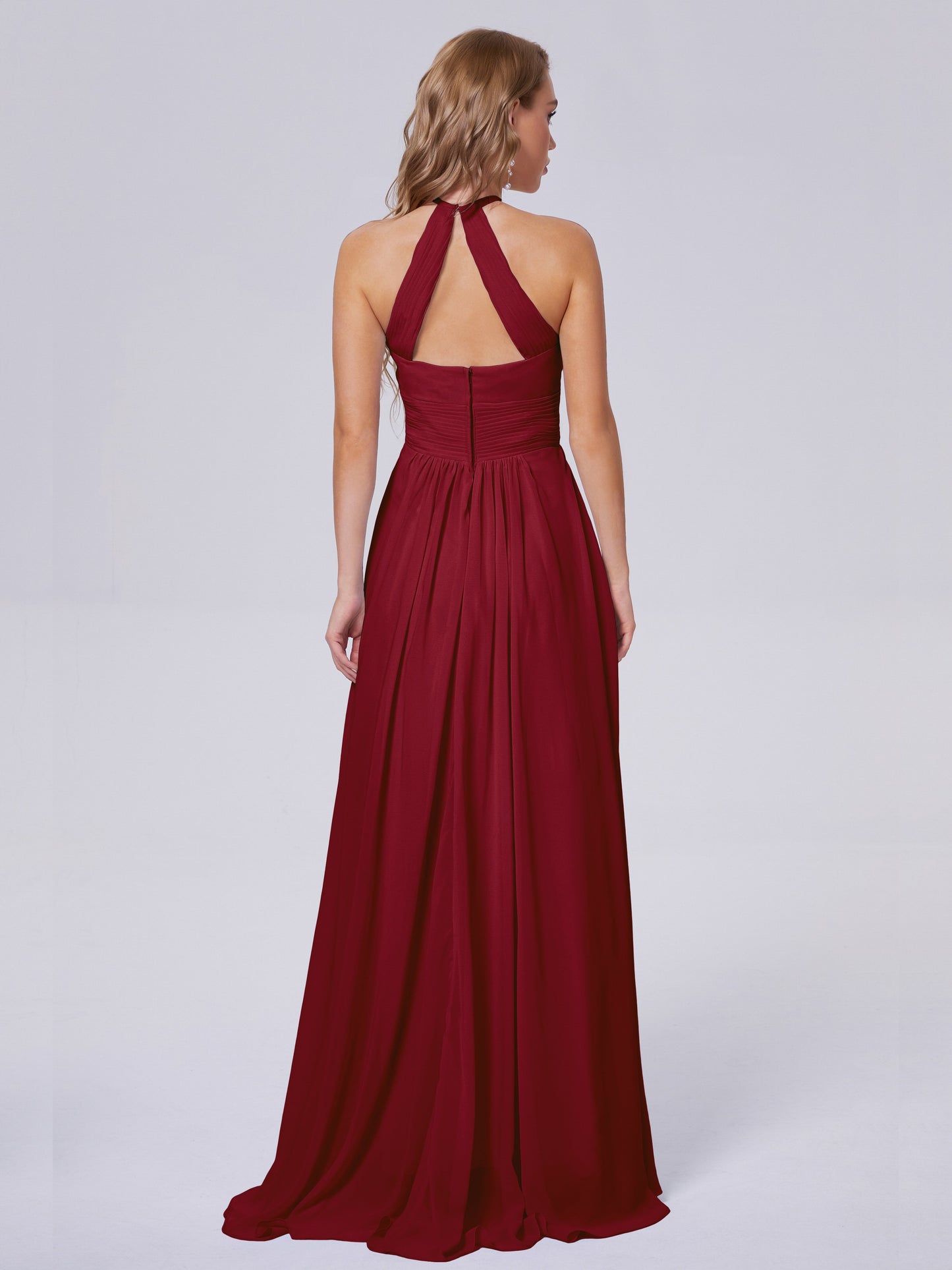 Adaline Simple Halter Chiffon Long Bridesmaid Dresses