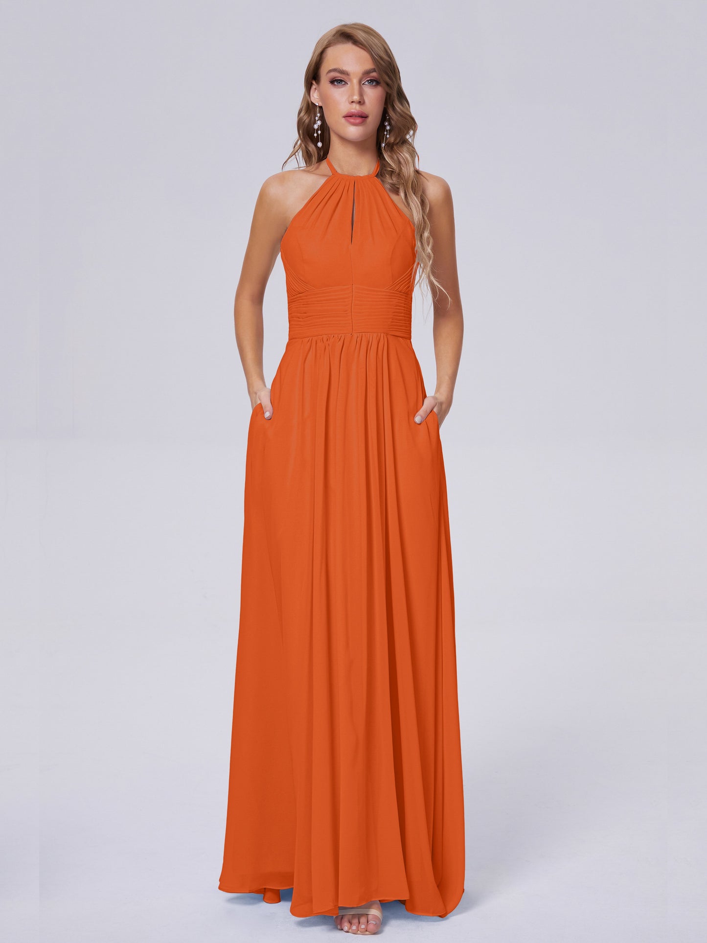 Adaline Simple Halter Chiffon Long Bridesmaid Dresses
