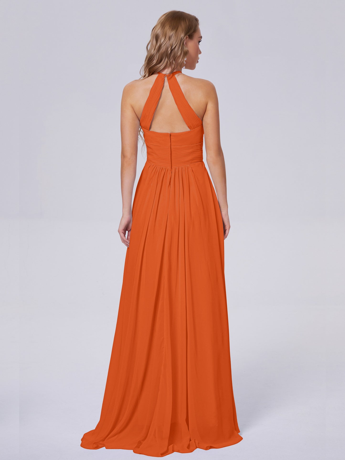 Adaline Simple Halter Chiffon Long Bridesmaid Dresses