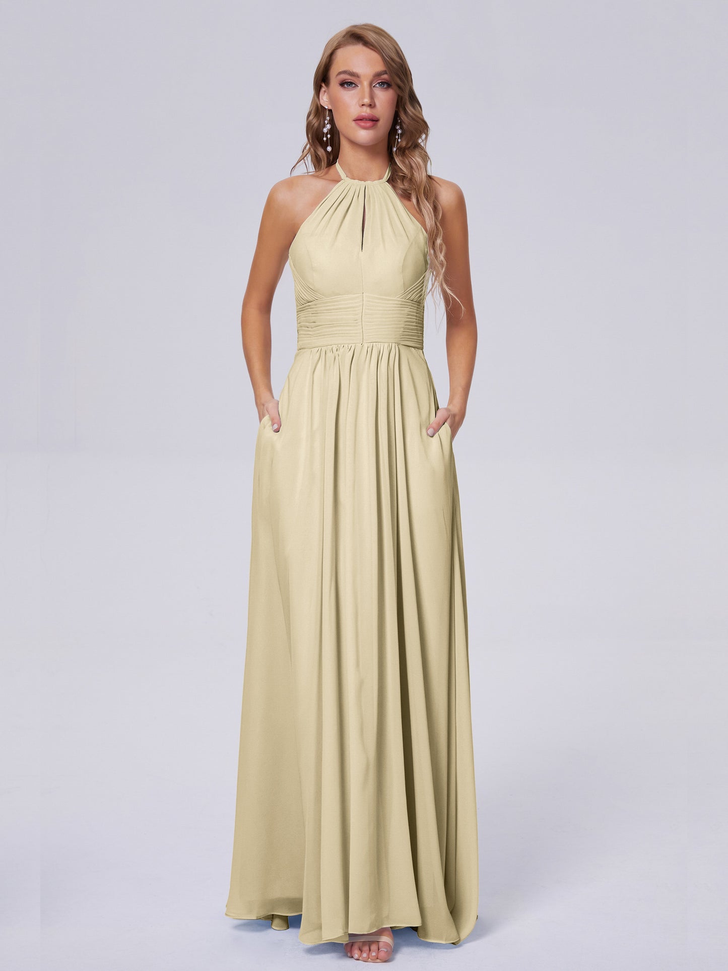 Adaline Simple Halter Chiffon Long Bridesmaid Dresses