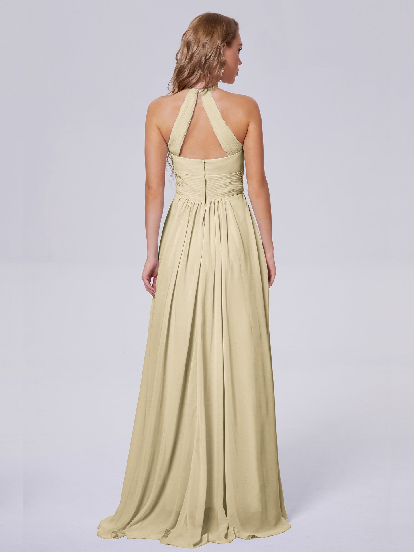 Adaline Simple Halter Chiffon Long Bridesmaid Dresses