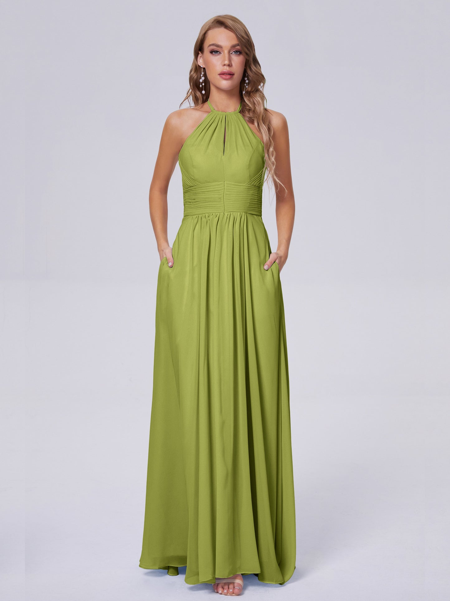 Adaline Simple Halter Chiffon Long Bridesmaid Dresses