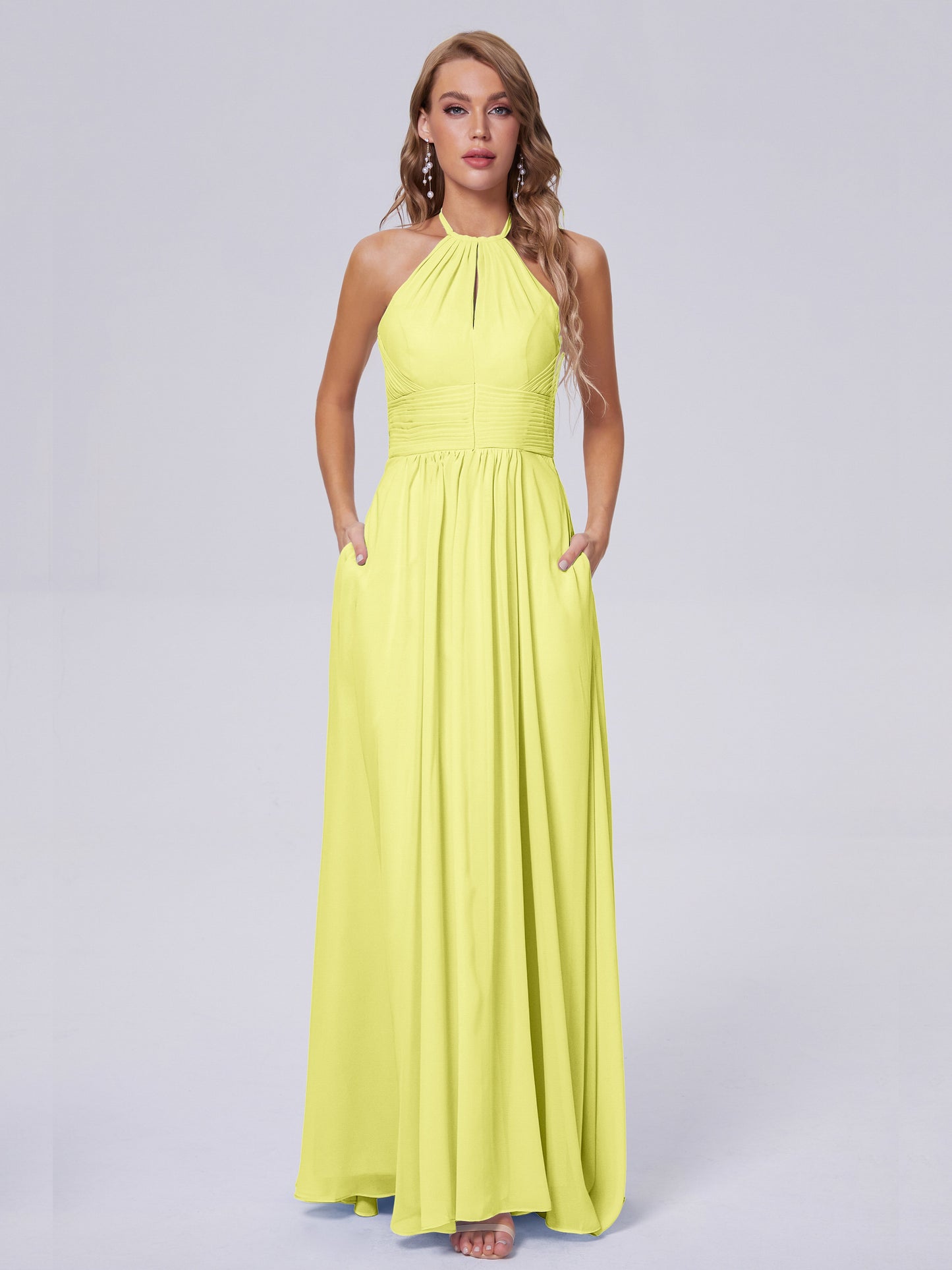 Adaline Simple Halter Chiffon Long Bridesmaid Dresses