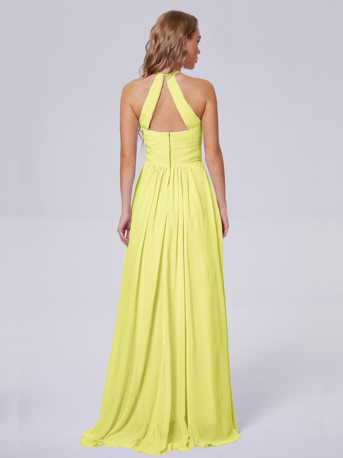 Adaline Simple Halter Chiffon Long Bridesmaid Dresses