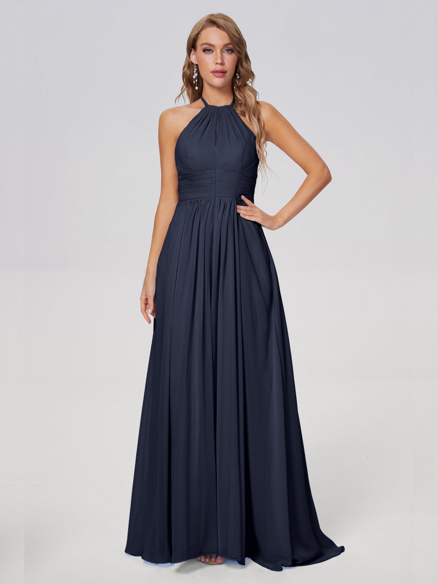 Adaline Simple Halter Chiffon Long Bridesmaid Dresses