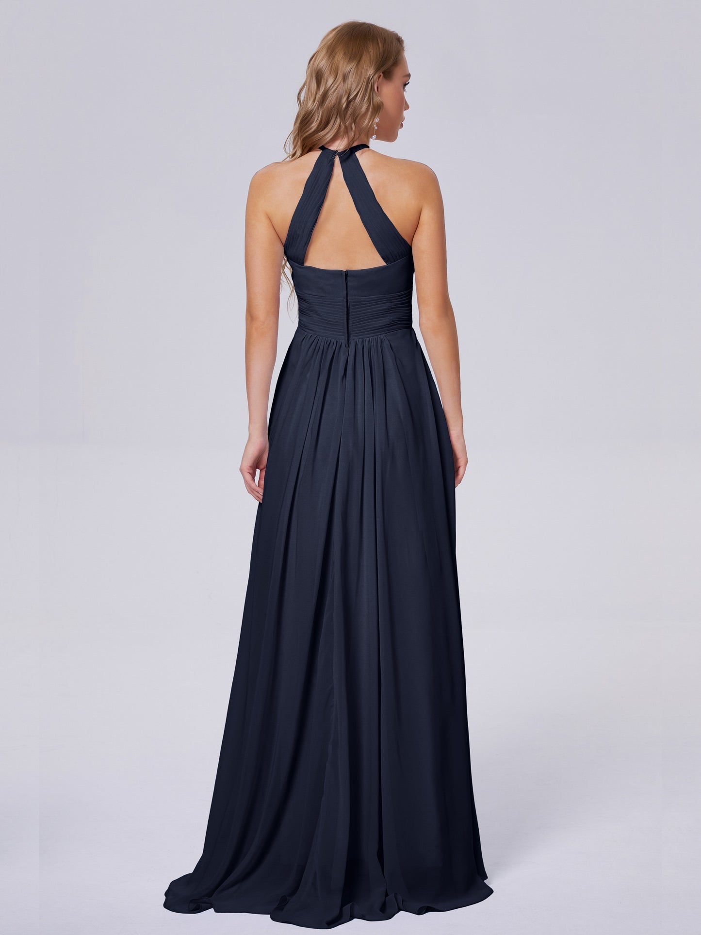 Adaline Simple Halter Chiffon Long Bridesmaid Dresses