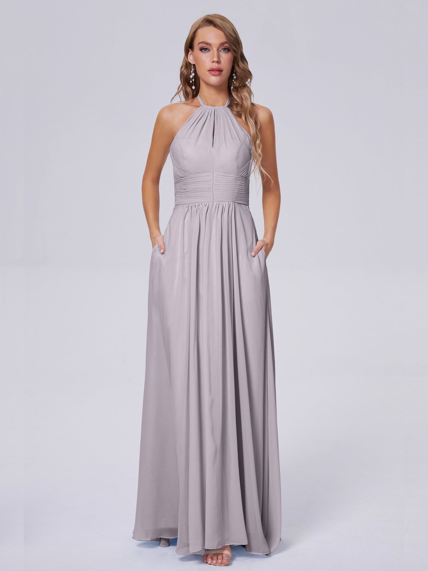 Adaline Simple Halter Chiffon Long Bridesmaid Dresses
