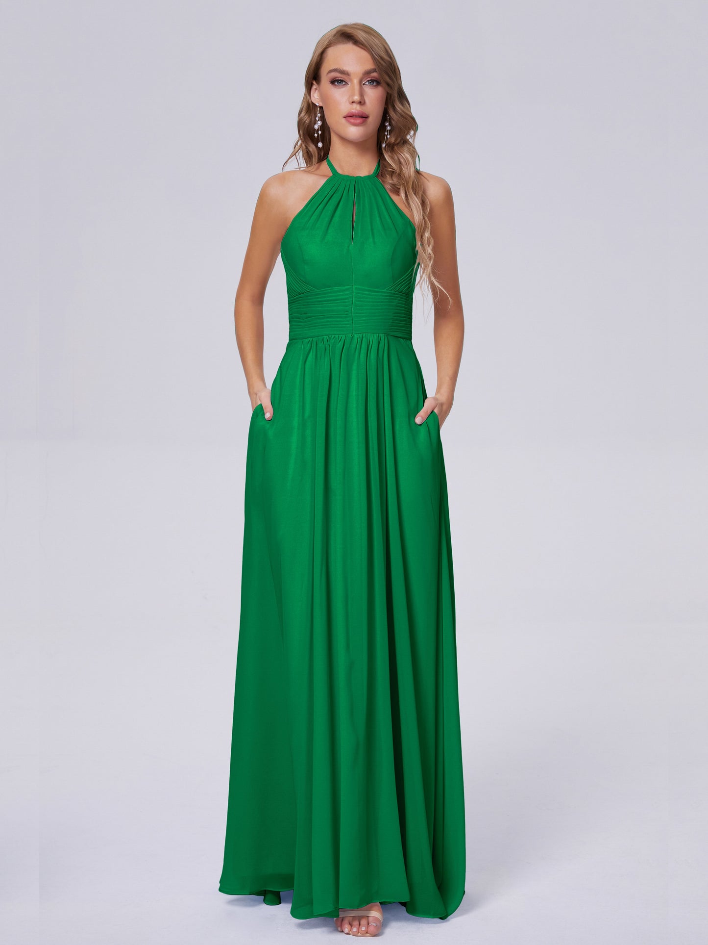 Adaline Simple Halter Chiffon Long Bridesmaid Dresses