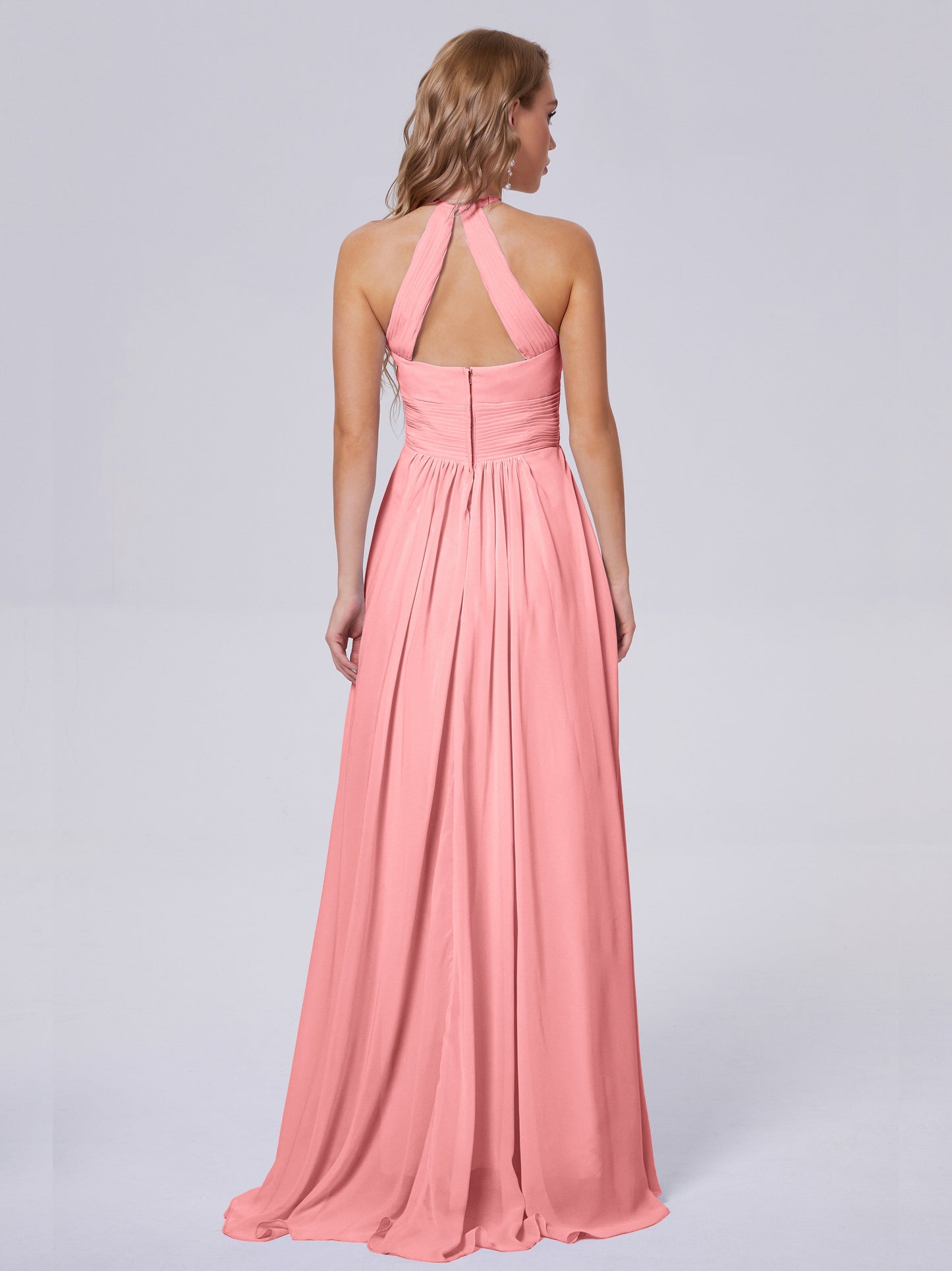 Adaline Simple Halter Chiffon Long Bridesmaid Dresses