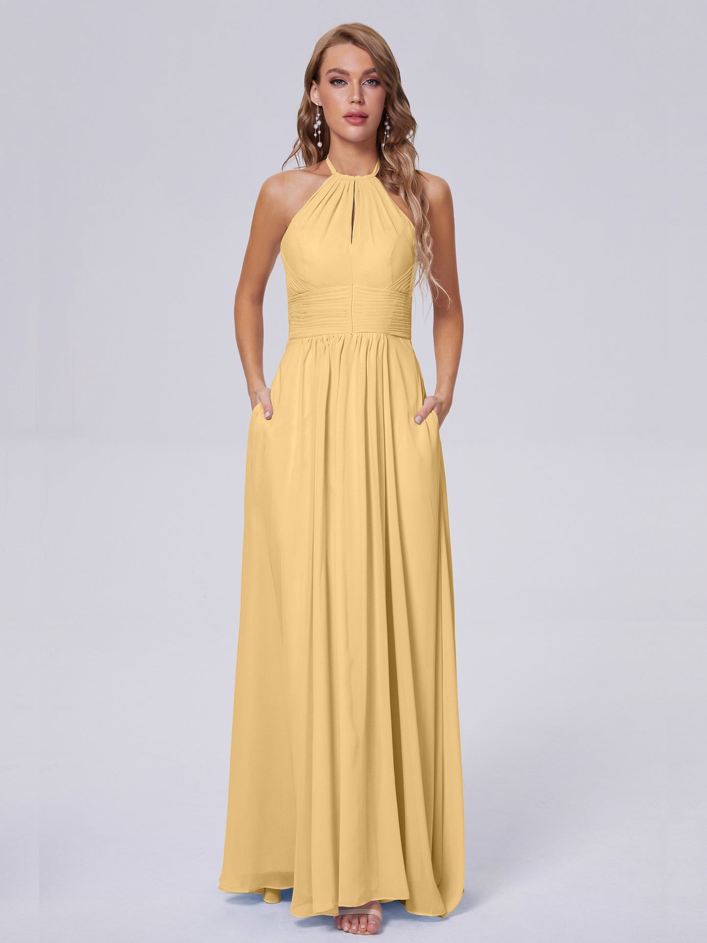 Adaline Simple Halter Chiffon Long Bridesmaid Dresses