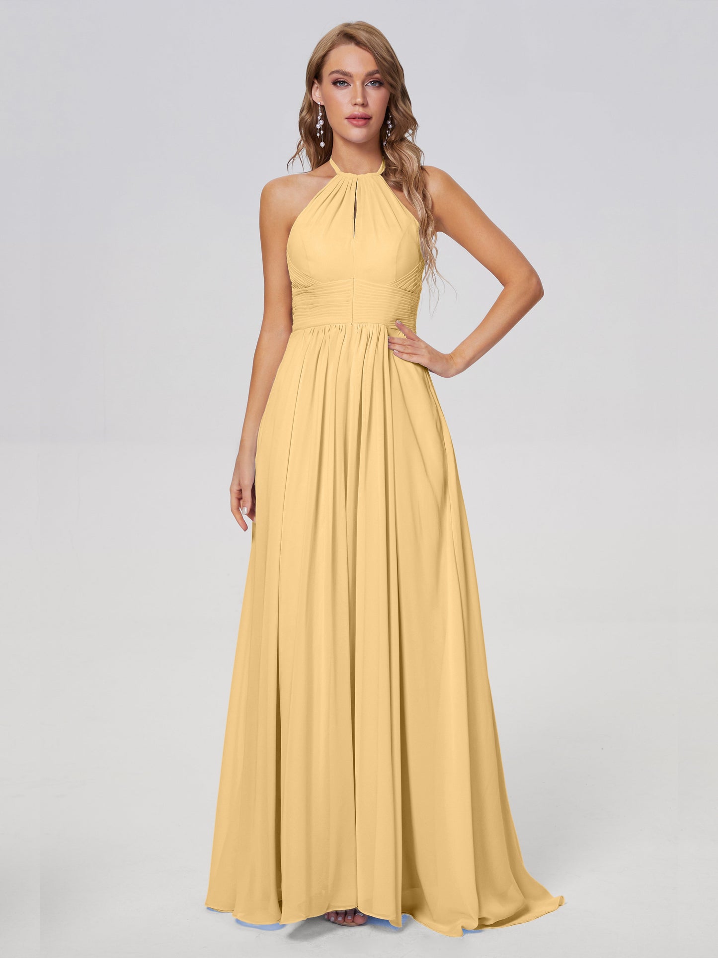 Adaline Simple Halter Chiffon Long Bridesmaid Dresses