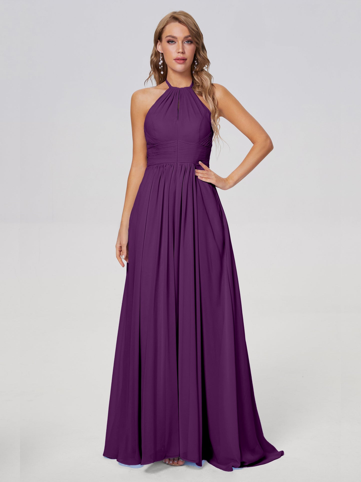 Adaline Simple Halter Chiffon Long Bridesmaid Dresses