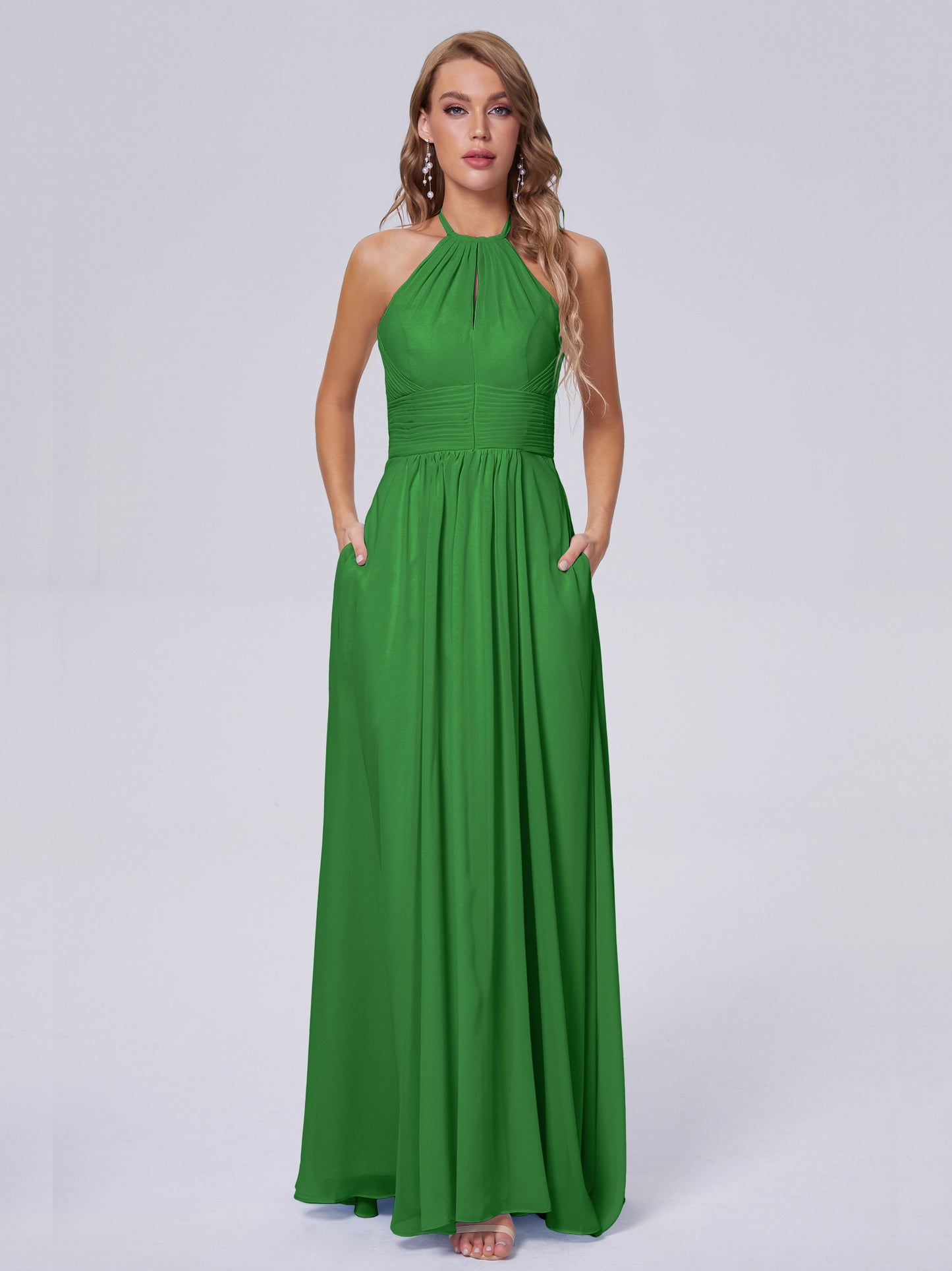 Adaline Simple Halter Chiffon Long Bridesmaid Dresses