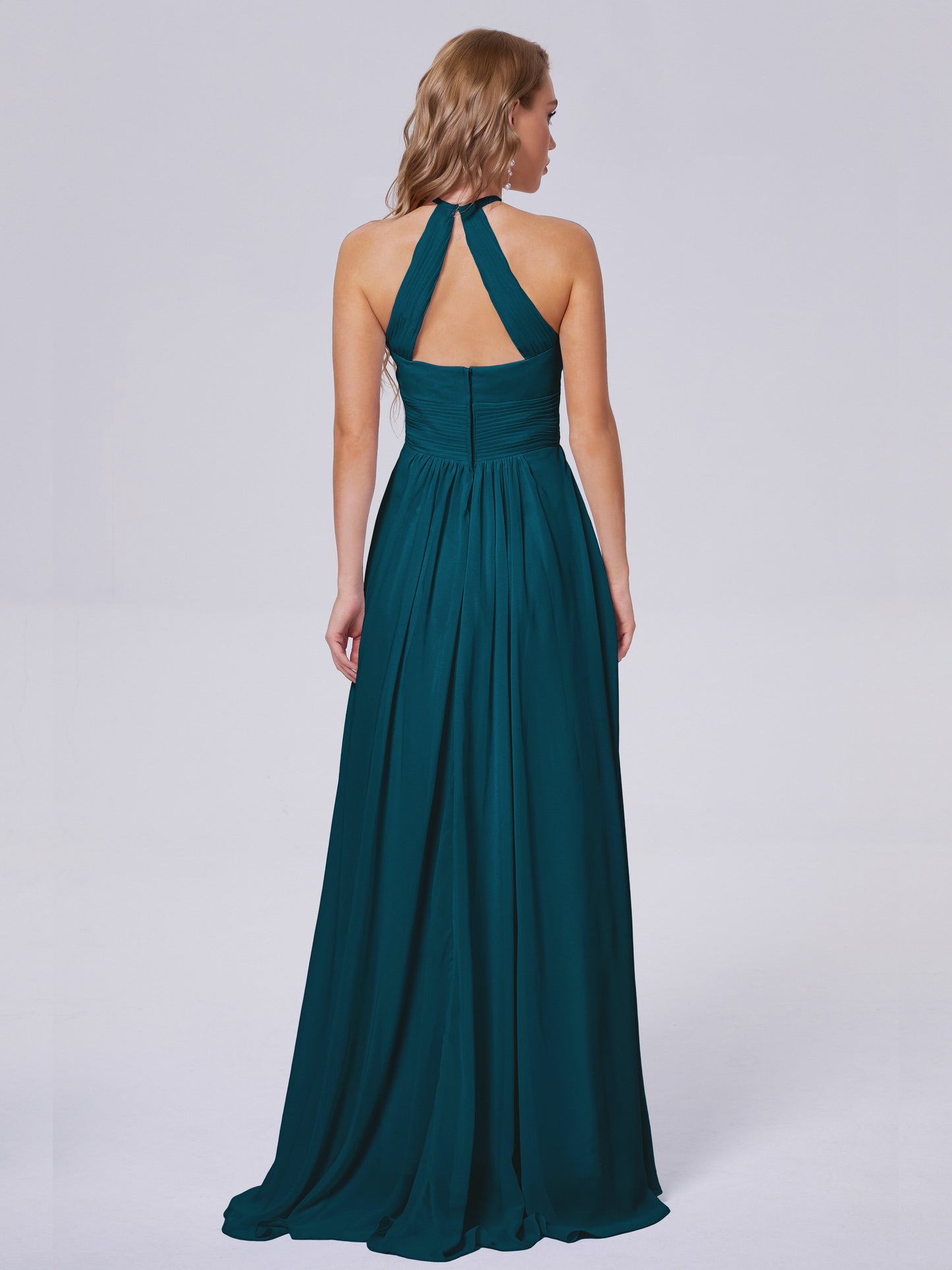 Adaline Simple Halter Chiffon Long Bridesmaid Dresses