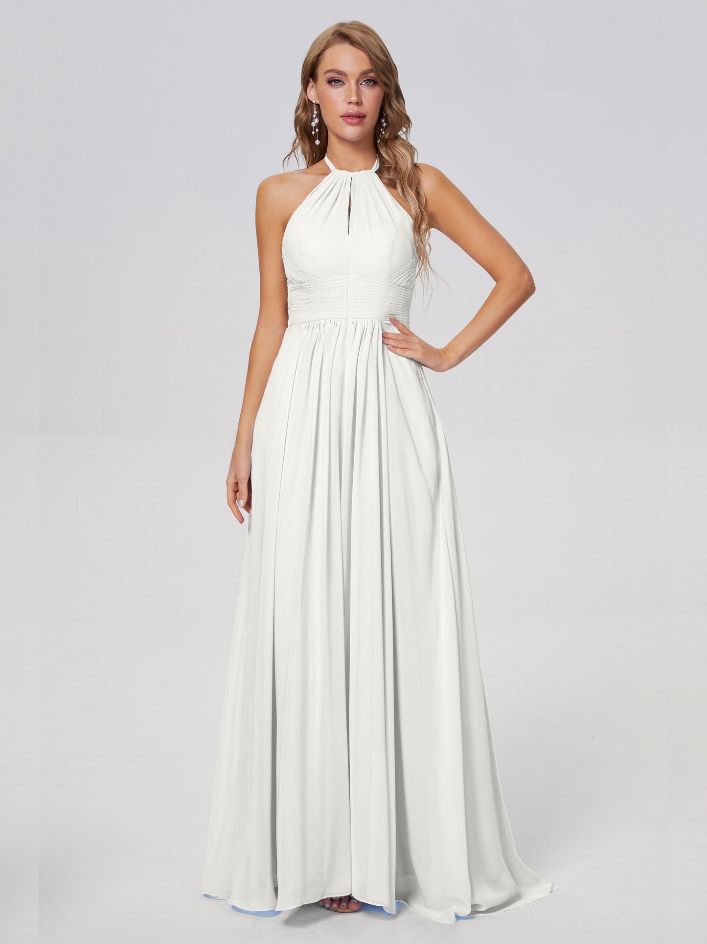 Adaline Simple Halter Chiffon Long Bridesmaid Dresses