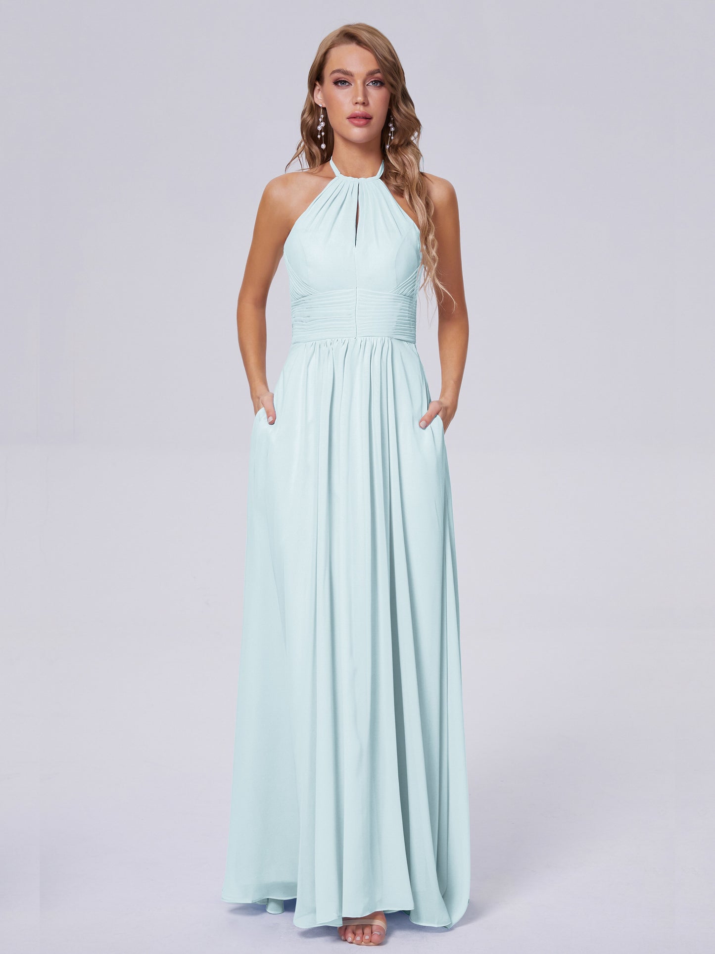 Adaline Simple Halter Chiffon Long Bridesmaid Dresses