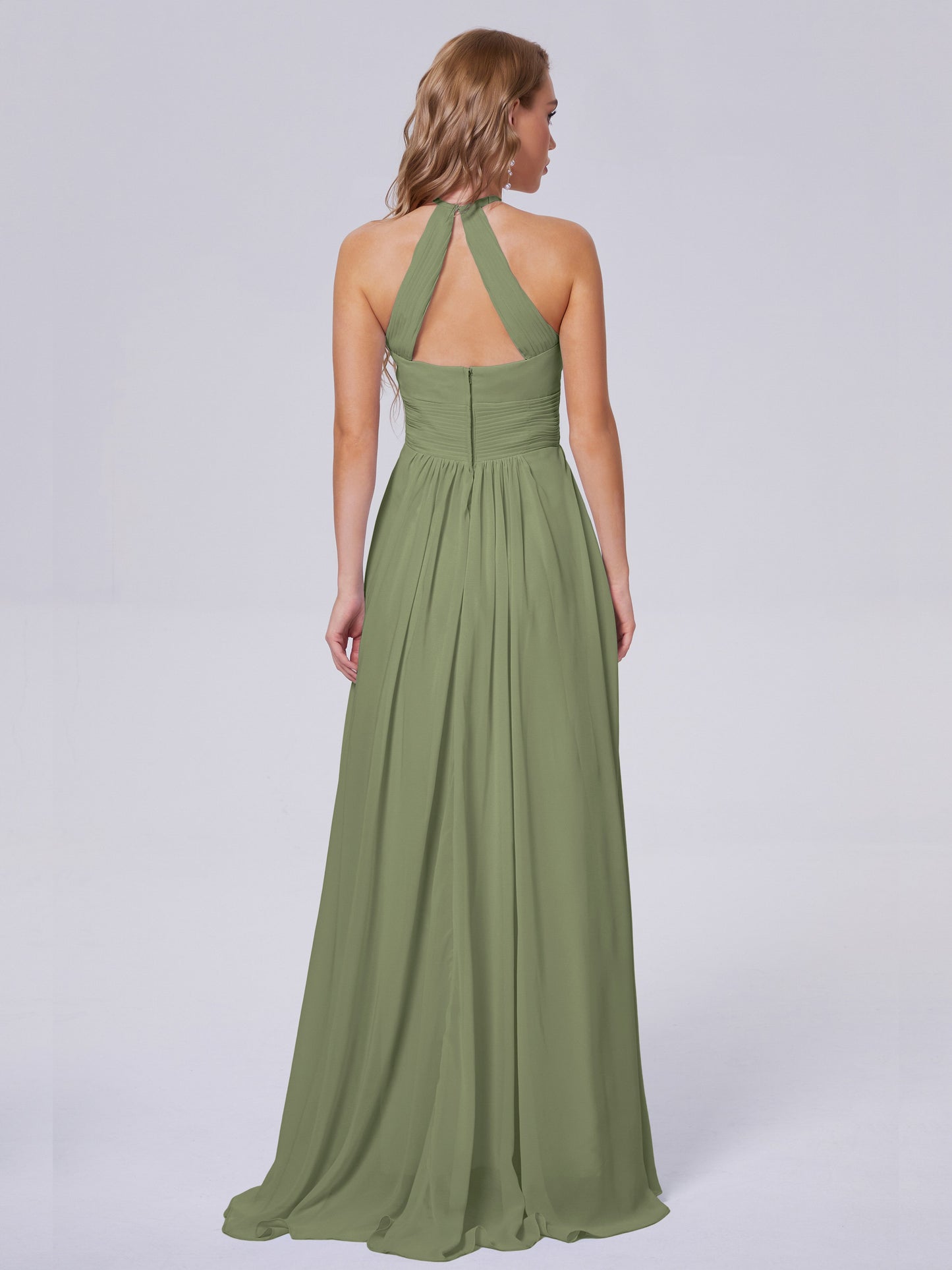 Adaline Simple Halter Chiffon Long Bridesmaid Dresses