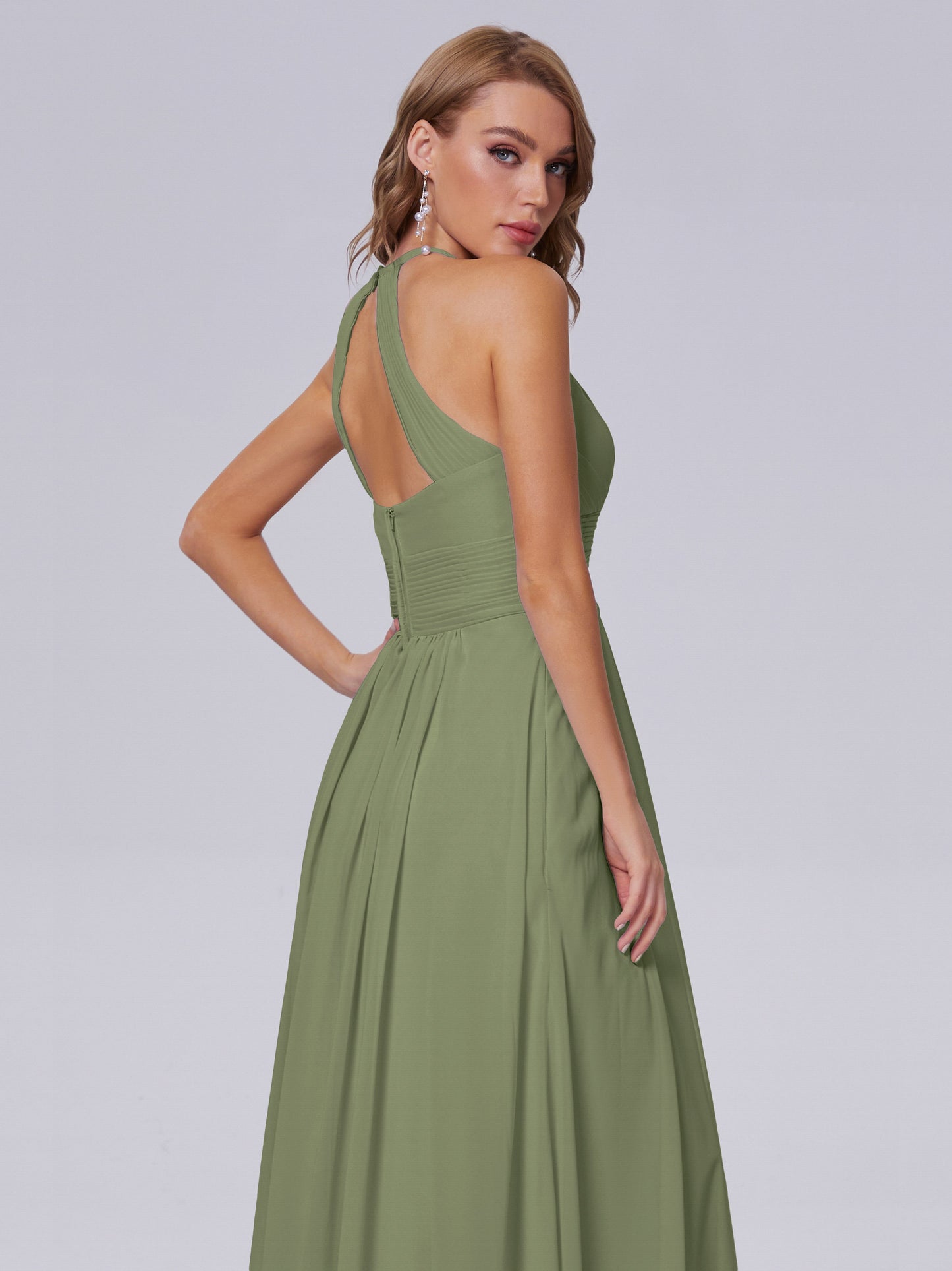 Adaline Simple Halter Chiffon Long Bridesmaid Dresses